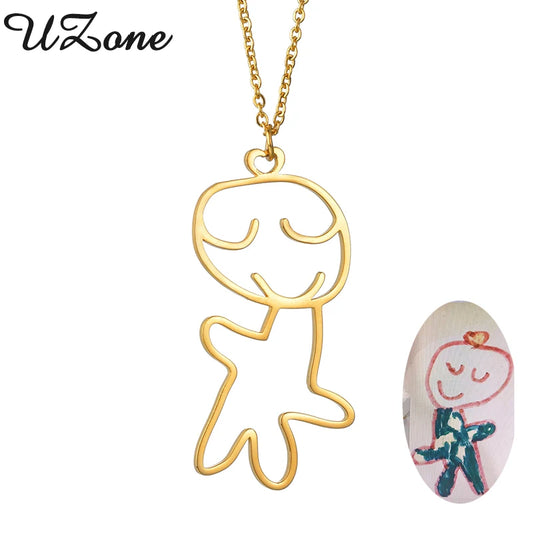 Customized Children's Drawing Necklace Kid's Art Personalized Necklace Stainless Steel
