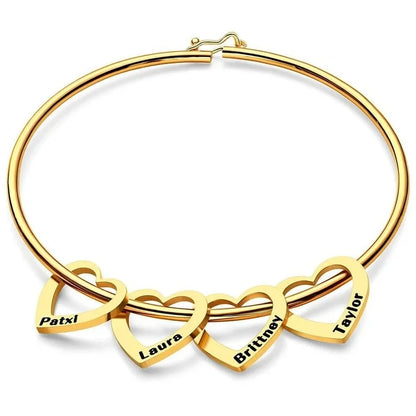 Customized Engraving Name Heart Pendant Bangles for Women Personalized Stainless Steel Bracelet Jewelry Girlfriend Birthday Gift