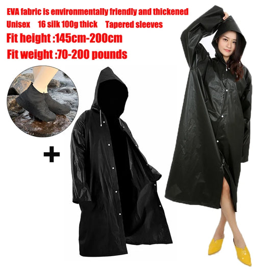 EVA Unisex Raincoat Thickened Raincoat Women Waterproof Men Black Camping Rainwear