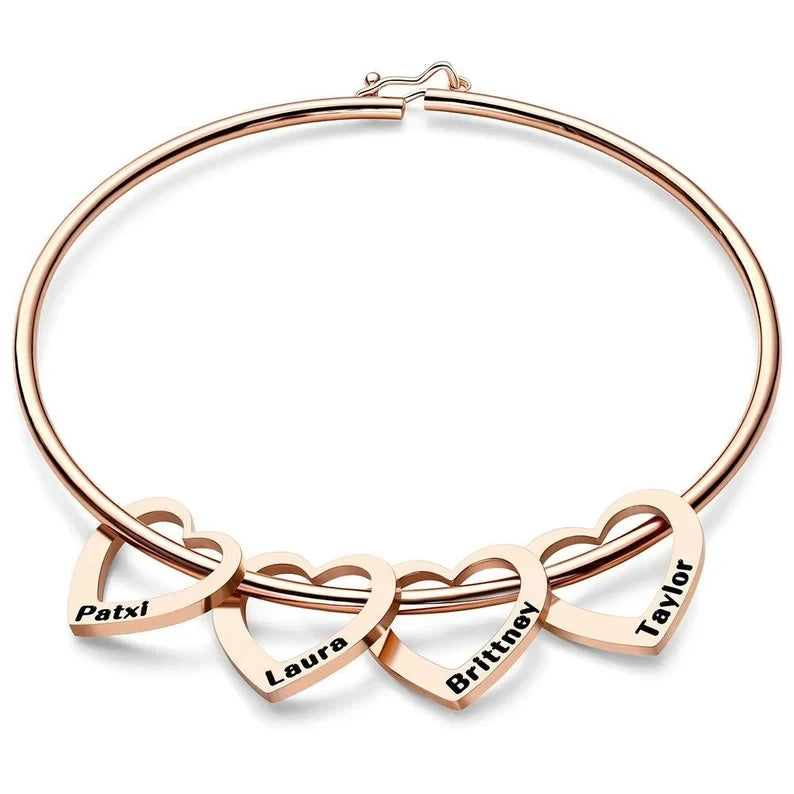 Customized Engraving Name Heart Pendant Bangles for Women Personalized Stainless Steel Bracelet Jewelry Girlfriend Birthday Gift