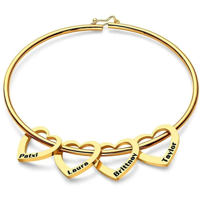 Customized Engraving Name Heart Pendant Bangles for Women Personalized Stainless Steel Bracelet Jewelry Girlfriend Birthday Gift